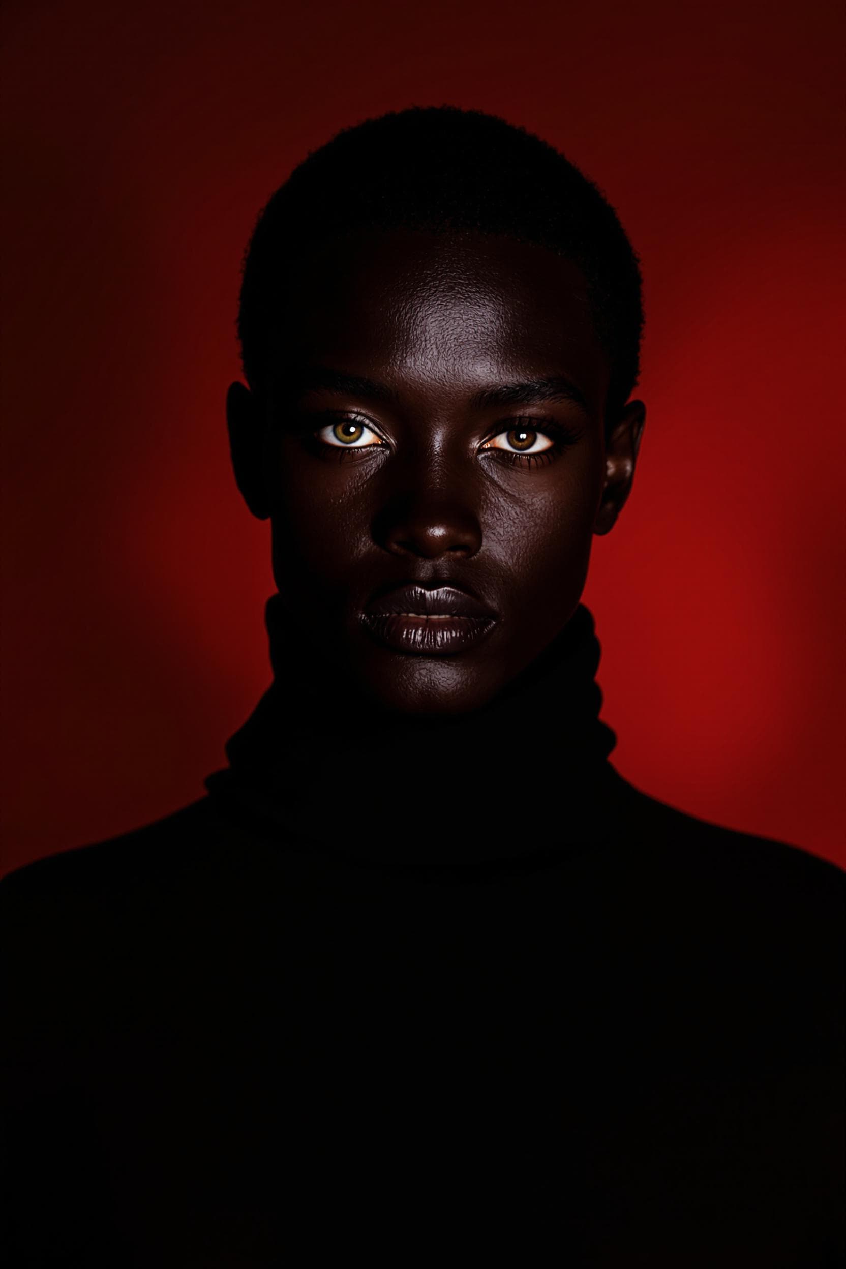 AI generated: front shot, full body, professional model, greek face features, different colored eyes blue and brow...