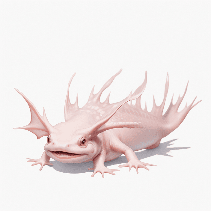 AI generated: axolotl, white background, smiling