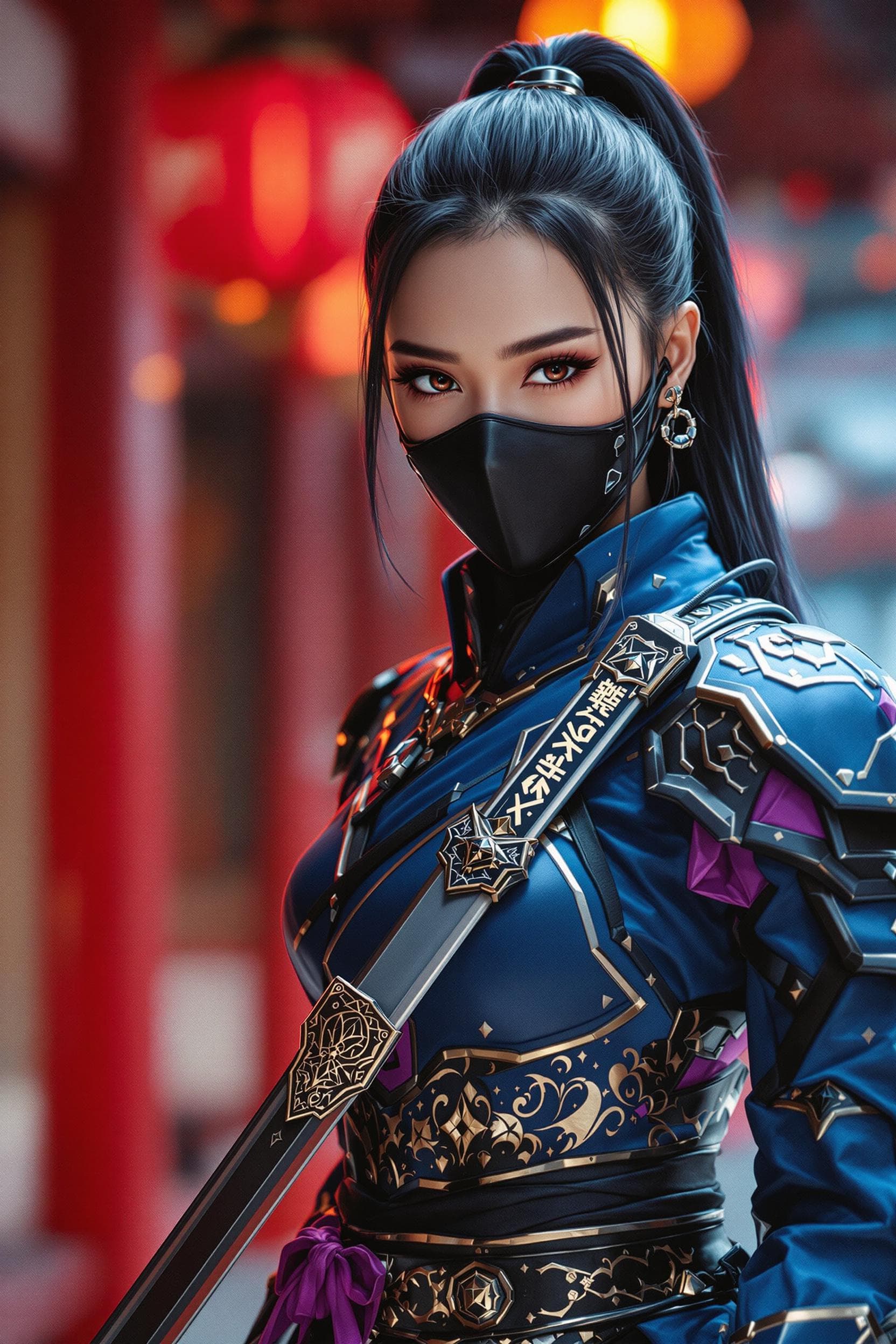 AI generated: A cinematic mid-body shot, focusing on a powerful female warrior, captured from thigh to upper torso...