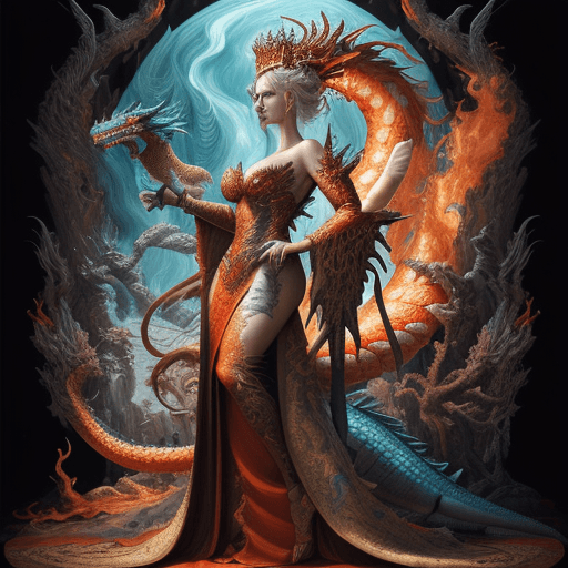 AI generated: Create a hyper-maximalist, detailed cinematic painting that blends the themes of fire and water, fea...