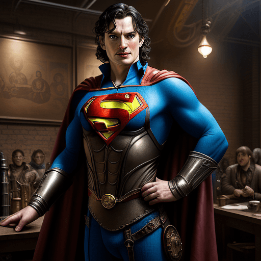 AI generated: superman steampunk  Bilbo begins Lord of rings, John Tolkien, ultra-wide shot, photorealistic, studi...