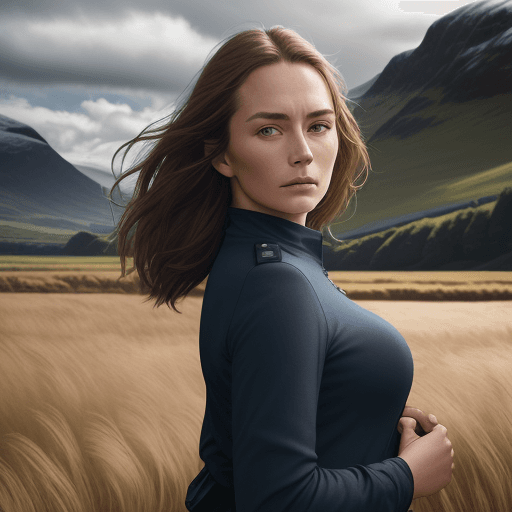 AI generated: woman in the field, in the style of outdoor fashion shoot, natural lighting, scottish landscapes, li...