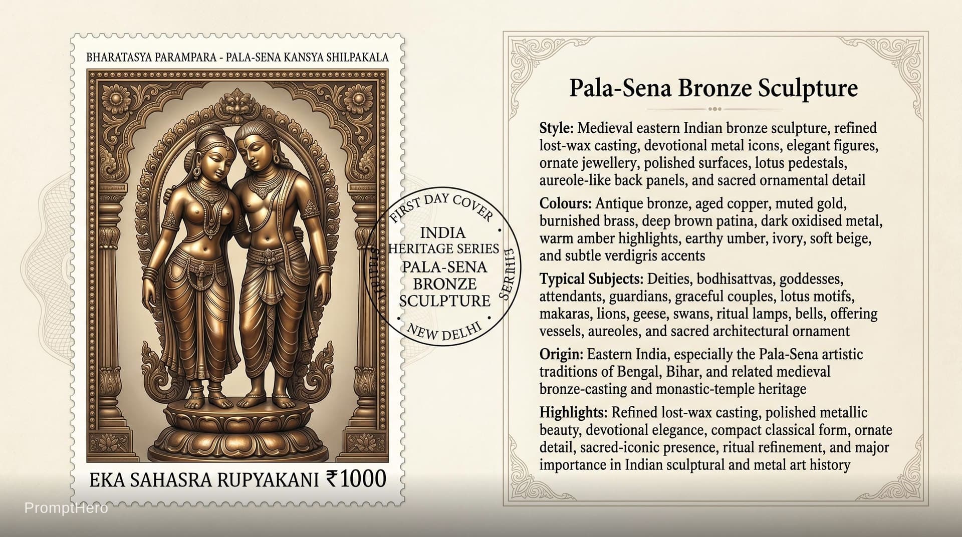 AI generated: Create a 16:9, 4K premium commemorative First Day Cover envelope inspired by India Post heritage des...