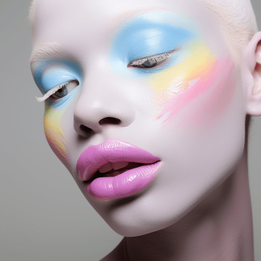 AI generated: A makeup beauty portrait of an African albino woman. Extreme close up. Only her eye and part of her ...