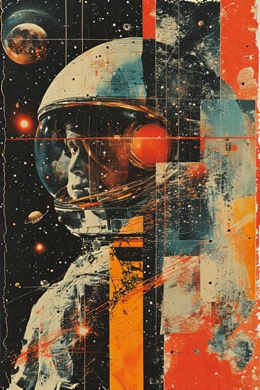 AI generated: A mid-century modern collage, made of random shapes from fashion and science magazines and text book...