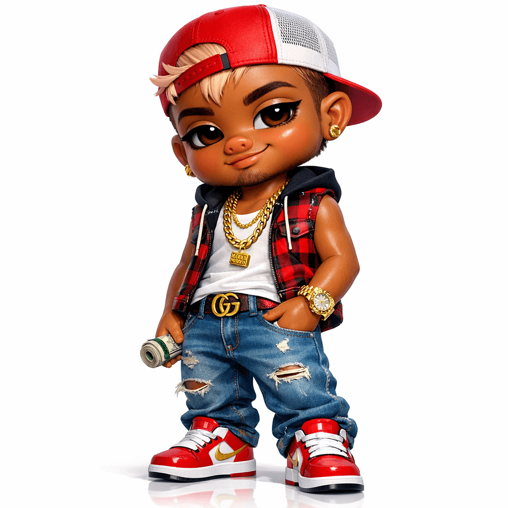 AI generated: full-body stylized adult doll character inspired by the first pig archetype as a human man, Bratz x ...