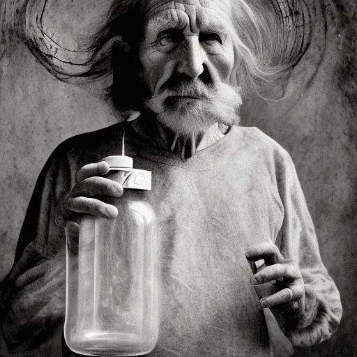 AI generated: An 8K, black and white, dark theme, horizontal, awesome light, hyperrealistic portrait of a very old...