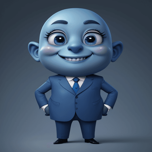 AI generated: animation, cute character, in suit, big eyes, smiling, small nose, full body, fictional character, b...