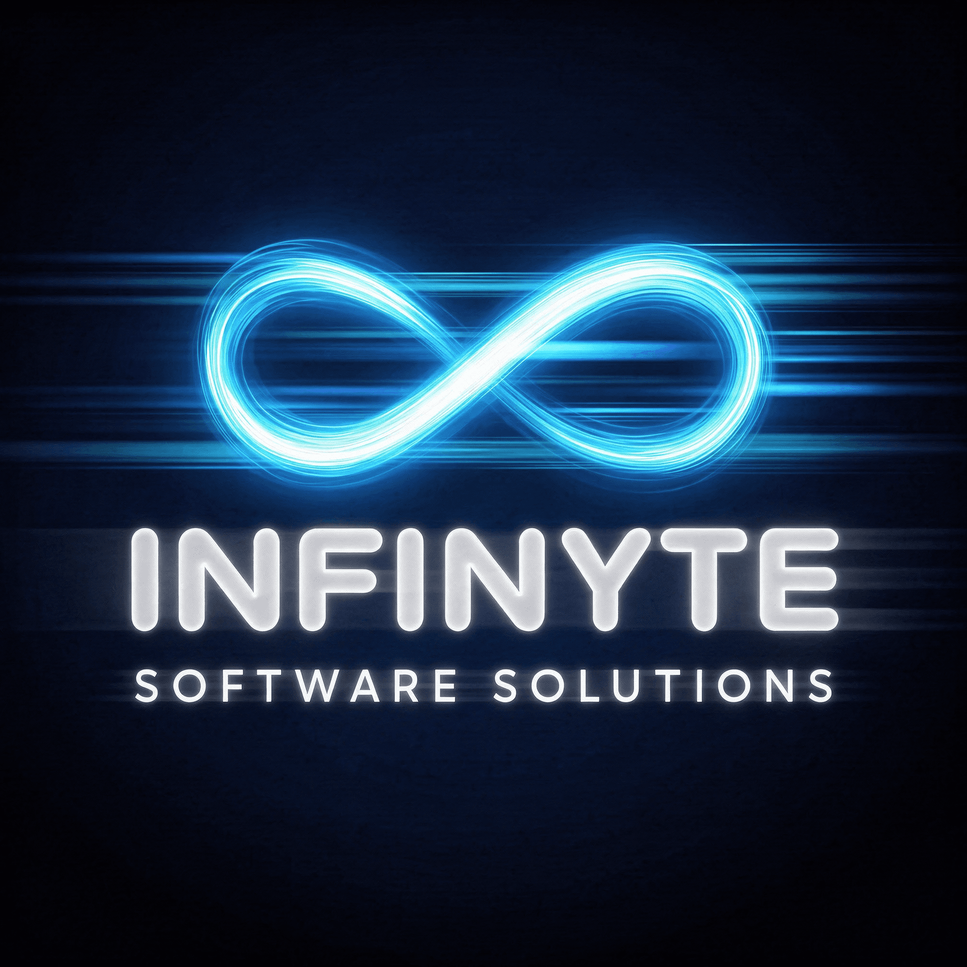 AI generated: Professional tech company logo on a deep navy blue background with dark vignette edges fading to bla...