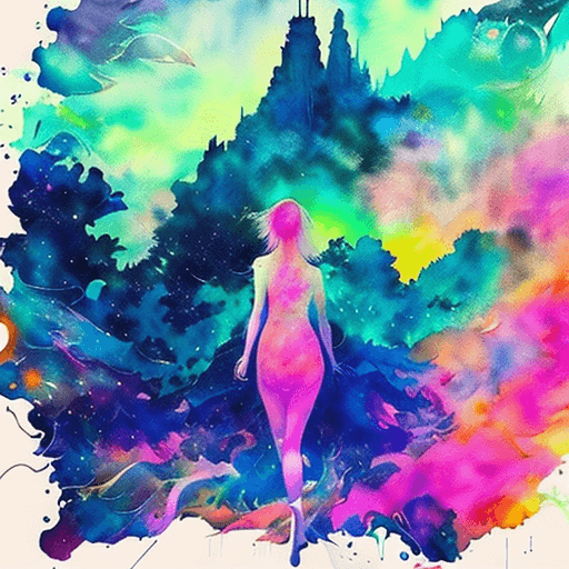 AI generated: Oil painting, Full body shot, person walking in an astral realm, magic background, crepescule, Beaut...