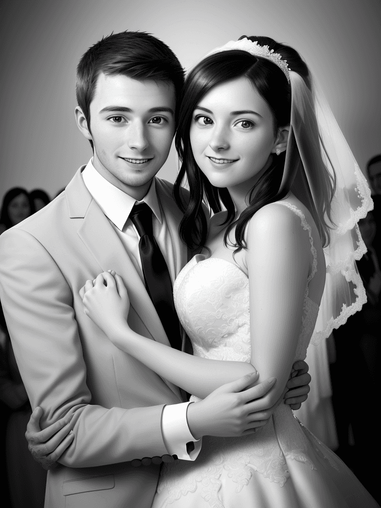 AI generated: Just a portrait of a young adult wedding couple in a realistic photograph with high resolution, in t...