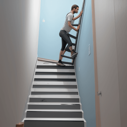 AI generated: una escalera recostada por la pared indicando su centro de gravedad