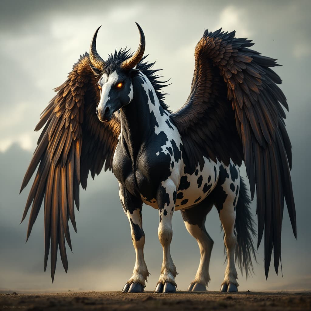 AI generated: A formidable and intimidating creature, this horse stands tall with a powerful build, its sleek body...