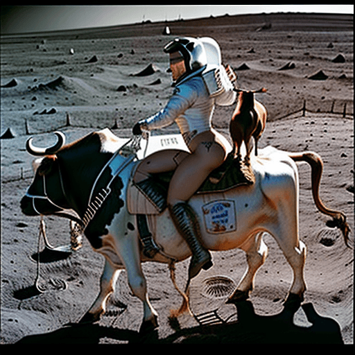 AI generated: A pornstar ridding a cow on the moon