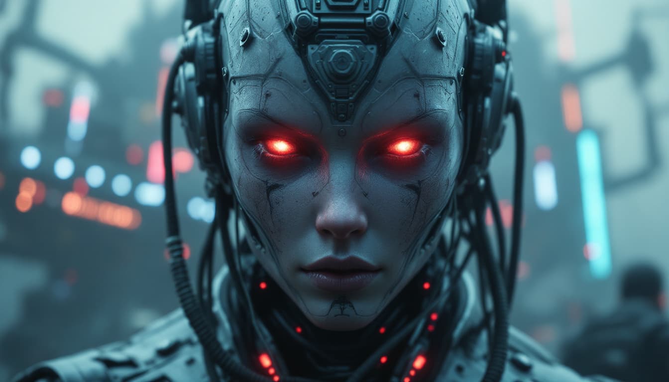AI generated: 3d rendering, close-up, hyper detail front portrait shot, focus to face, strange face with complex s...