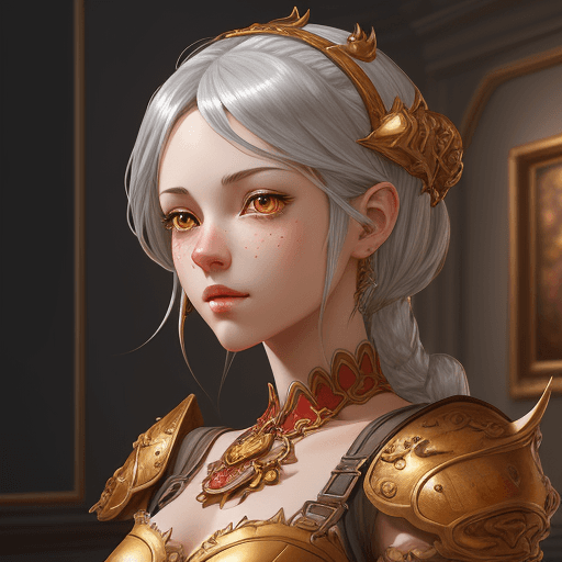 AI generated: commercial fantasy painting in art gallery, in the style of detailed character illustrations, light ...