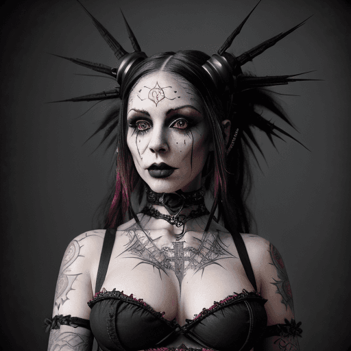 AI generated: An intricately adorned Gothic Trixie, embodying a fusion of cybergoth, midwest gothic, nu-goth, and ...