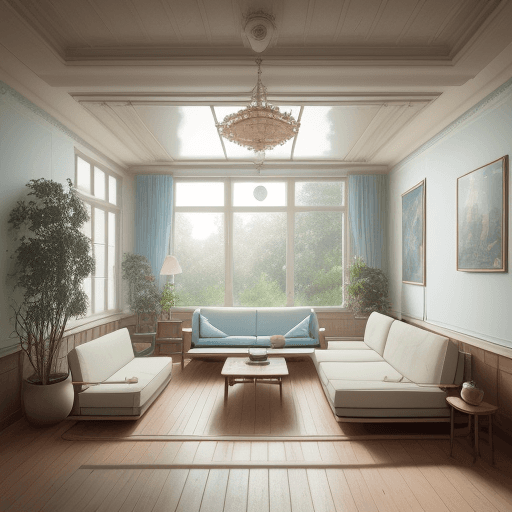 AI generated: High resolution photography interior design, dreamy sunken living room conversation pit, wooden floo...