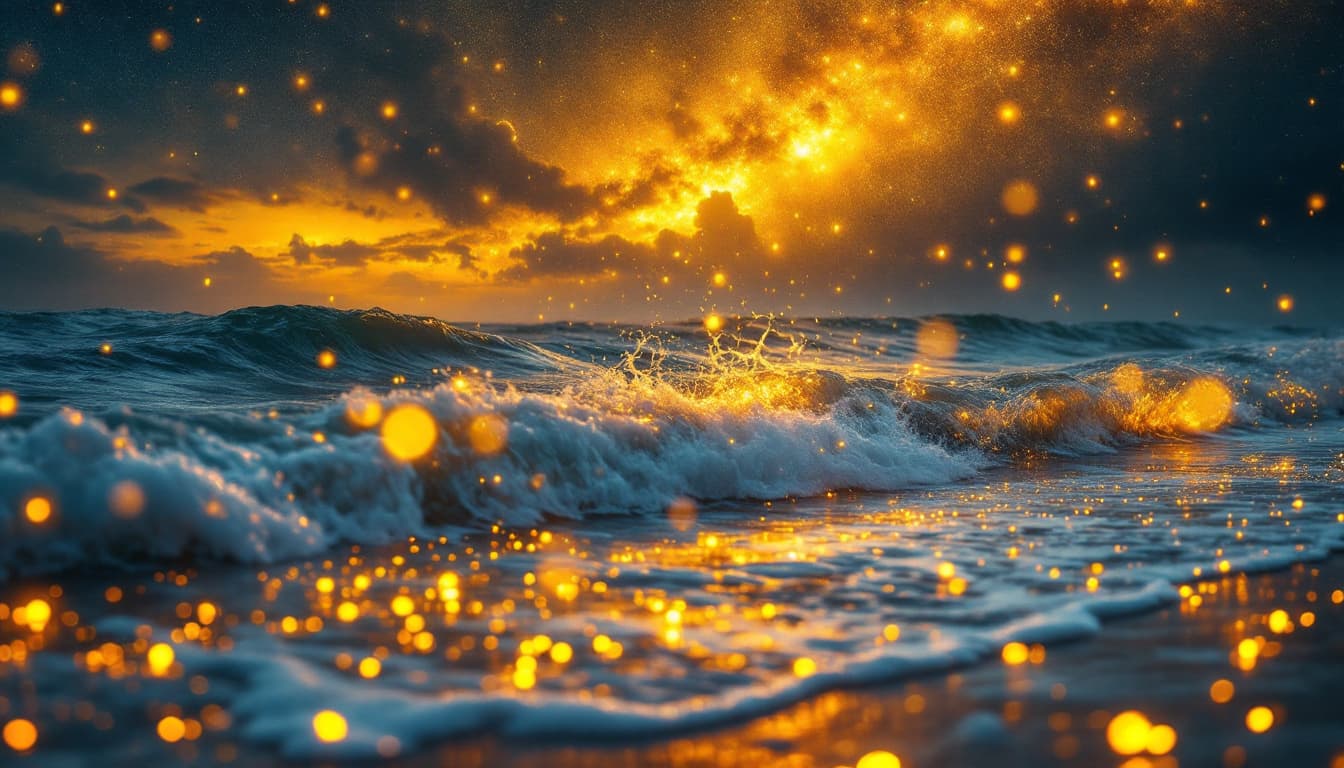 AI generated: 
.receiving golden rain from milky way.static charachter only moving golden rain is falling down onl...