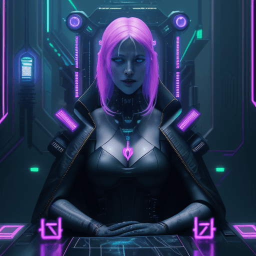 AI generated: Cyberpunk The High Priestess Tarot Card, Words "The High Priestess", High Contast, Neon, Cyberpunk, ...