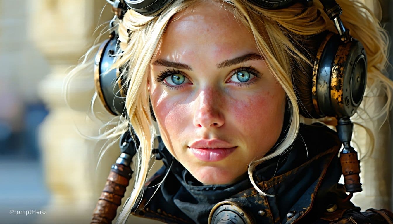 AI generated: (steampunk theme:1.3), (best quality, ultra detailed:1.3), (photorealistic:1.4), (young woman:1.3), ...