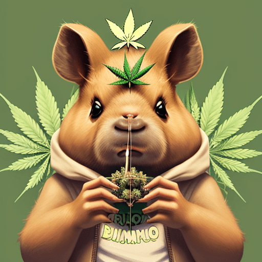 AI generated: Photo quality Capy bara wearing diamonds and smoking blunt with cannabis flower background