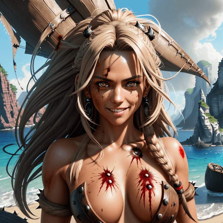 AI generated: full body portrait of a beautiful gorgeous stunning  powerful female pirate female, beautiful big de...