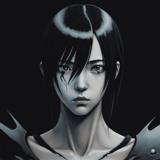 AI generated: old style manga drawing of a sinister creature like Davine Lu Linvega from blame! manga, inspired in...