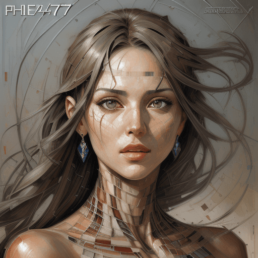 AI generated: a mosaic woman's face, gray eyes, in the style of andrew atroshenko, peter gric --ar 73:109 --styliz...
