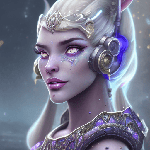AI generated: a gorgeous draenei girl over a future cityscape, depth of field, oversized shirt, off one shoulder, ...