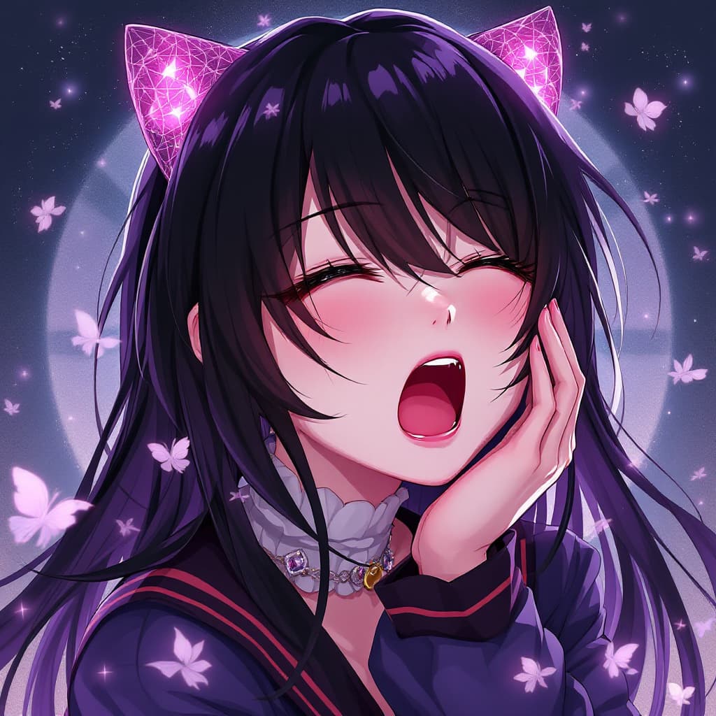 AI generated: waifu with black hair, moaning anime, ahegao face

