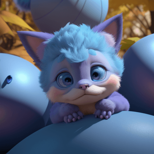 AI generated: A still from a 3d Disney movie of a very cute little baby monster with light blue and purple fur at ...