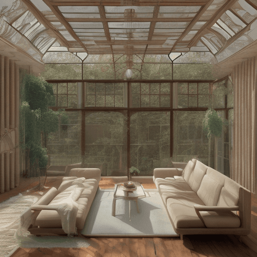 AI generated: High resolution photography interior design, dreamy sunken living room conversation pit, wooden floo...