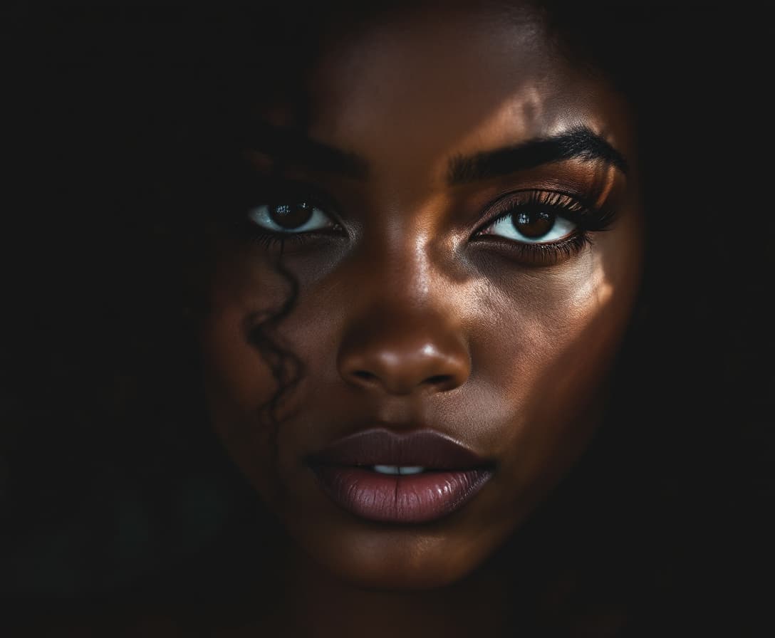 AI generated: bella mujer colombiana negra de 36 años, mirada mística, el rostro de la mujer muy detallado, con un...