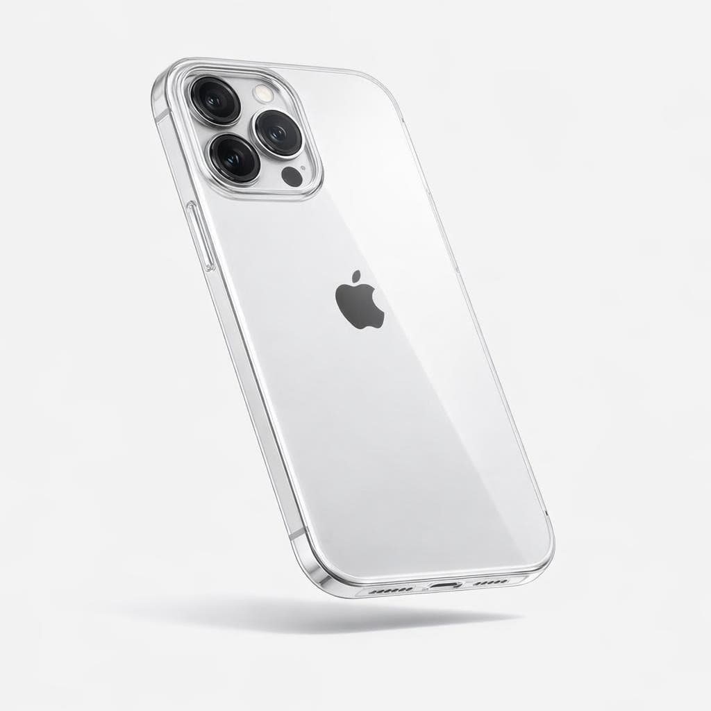 AI generated: iPhone 16 Pro Max wearing a perfectly merged transparent case, seamless one-body appearance, ultra p...