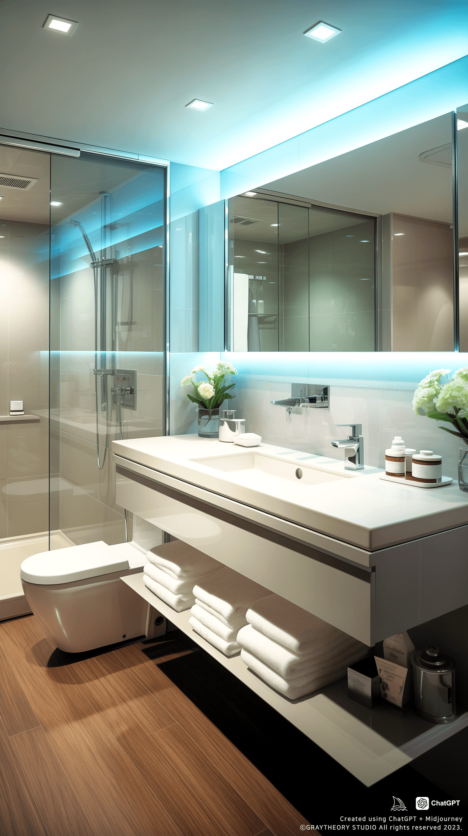 AI generated: front shot, canon EOS 5D, one simple mirrors + rear lighting in a bathroom, white, modernism, white ...