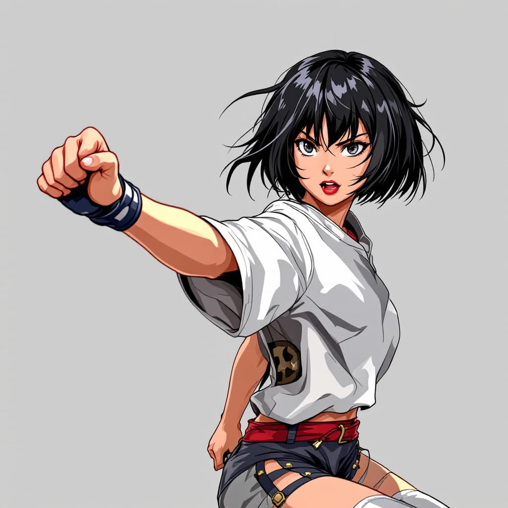 AI generated: manga style girl asian short black hair. she does a fighting pose