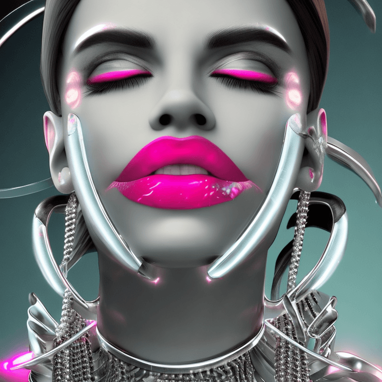 AI generated: cyber punk, graphic design, pink electronic, girl's face, side view, pretty and cute, silver shiny n...