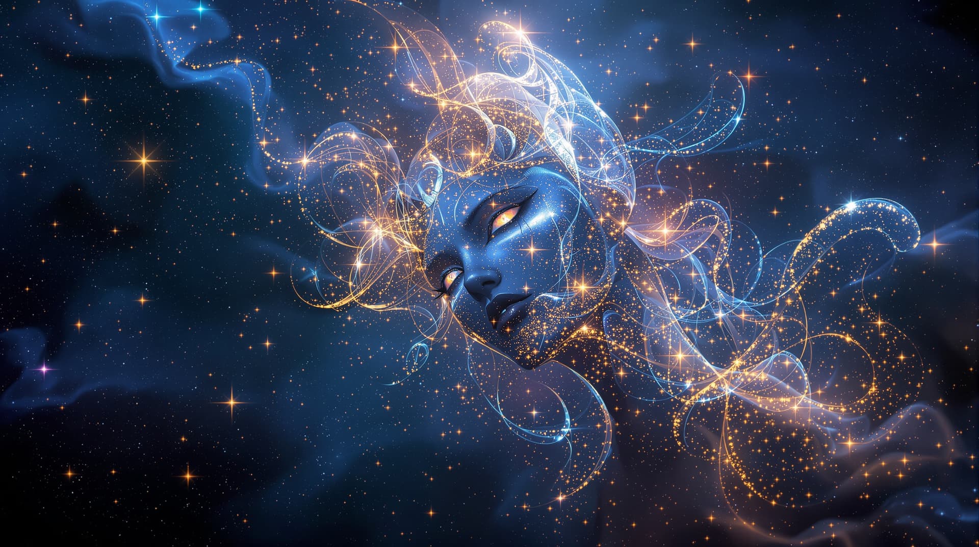 AI generated:  Image is a digital artwork featuring  theme spirit in the sky filled with bright stardust and fract...