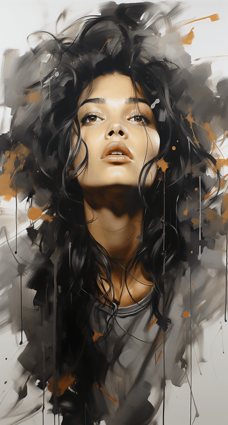 AI generated: a drawing of a woman with her hair in the air it is black and white, in the style of mark lague, hyp...