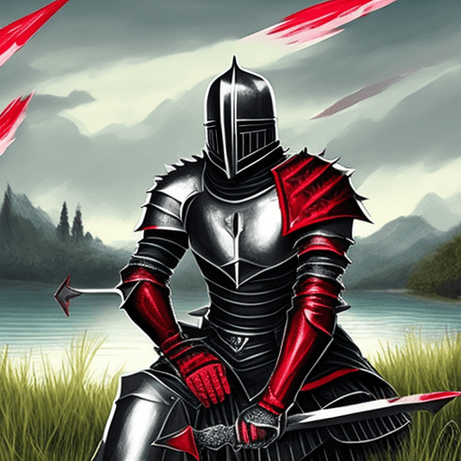 AI generated: :A knight in shiny metallic armor with black as the main color and red as the edges (the red color i...