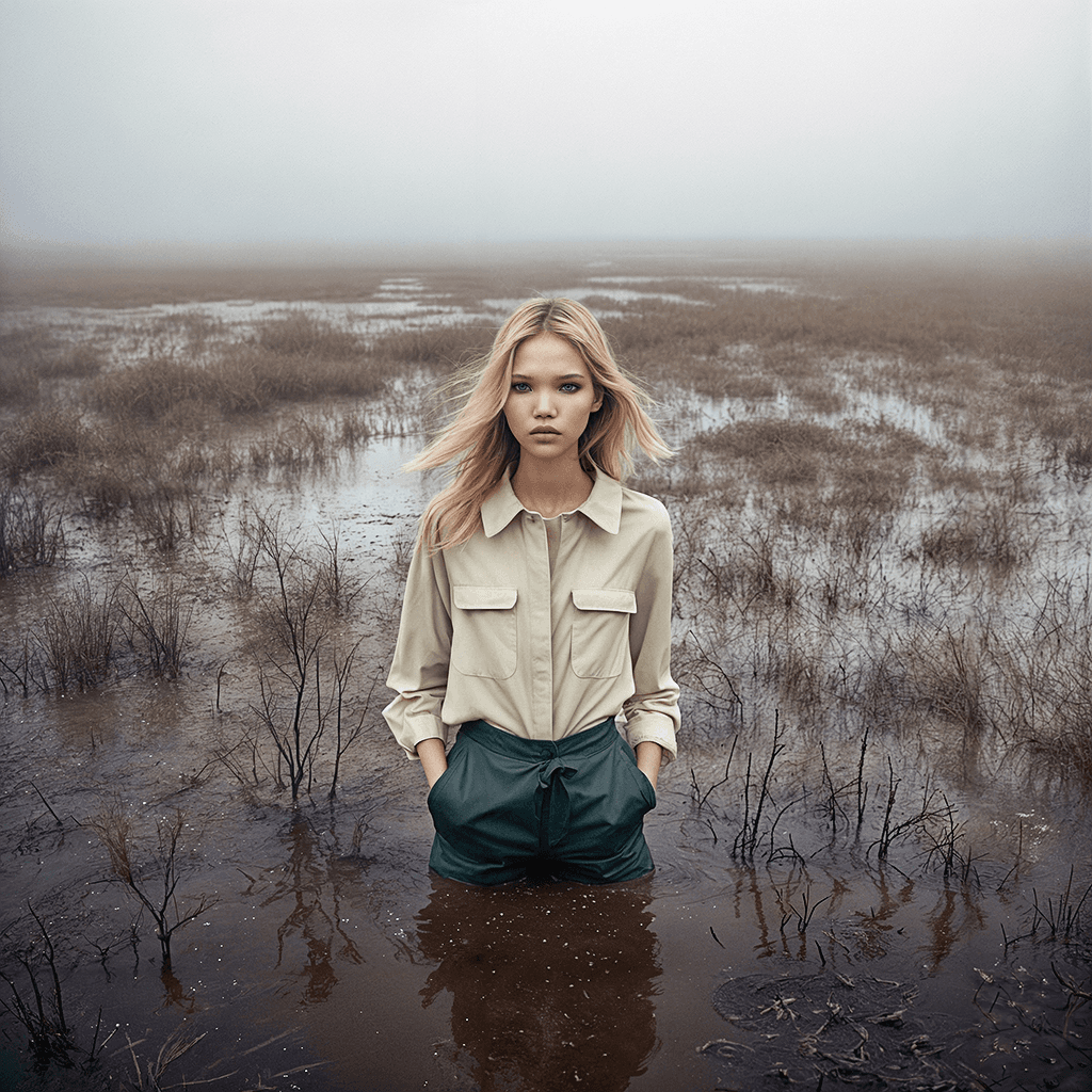 AI generated: photo of highly detailed swamps drowning in mud and eerie mist atmosphere in the center of swamps, (...