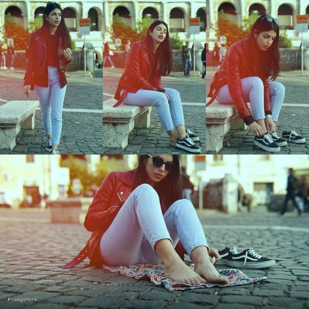 AI generated: she sits down and shows feet

