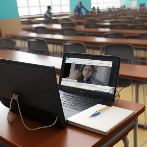 AI generated: crear imagen de docentes capacitándose, aula virtual, tecnología, 