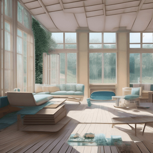 AI generated: High resolution photography interior design, dreamy sunken living room conversation pit, wooden floo...