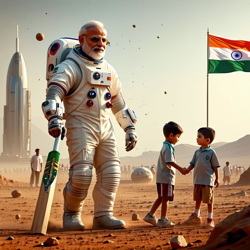 AI generated: Modi in Mars to make India proud with Indian flag and Indian citizen are leaving there & make Highri...