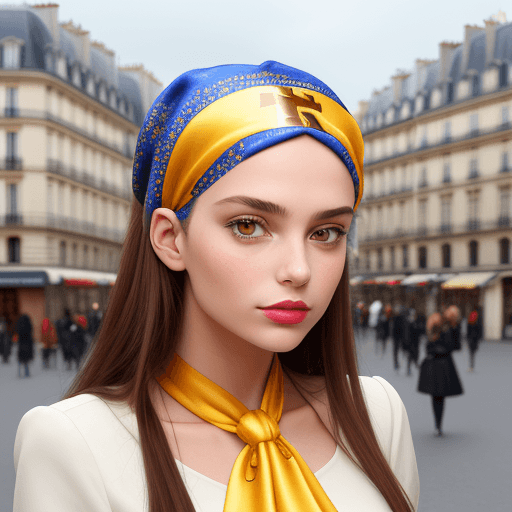 AI generated: women wit hermes silk headscarf on head, girl in paris, styled as parisian girl

