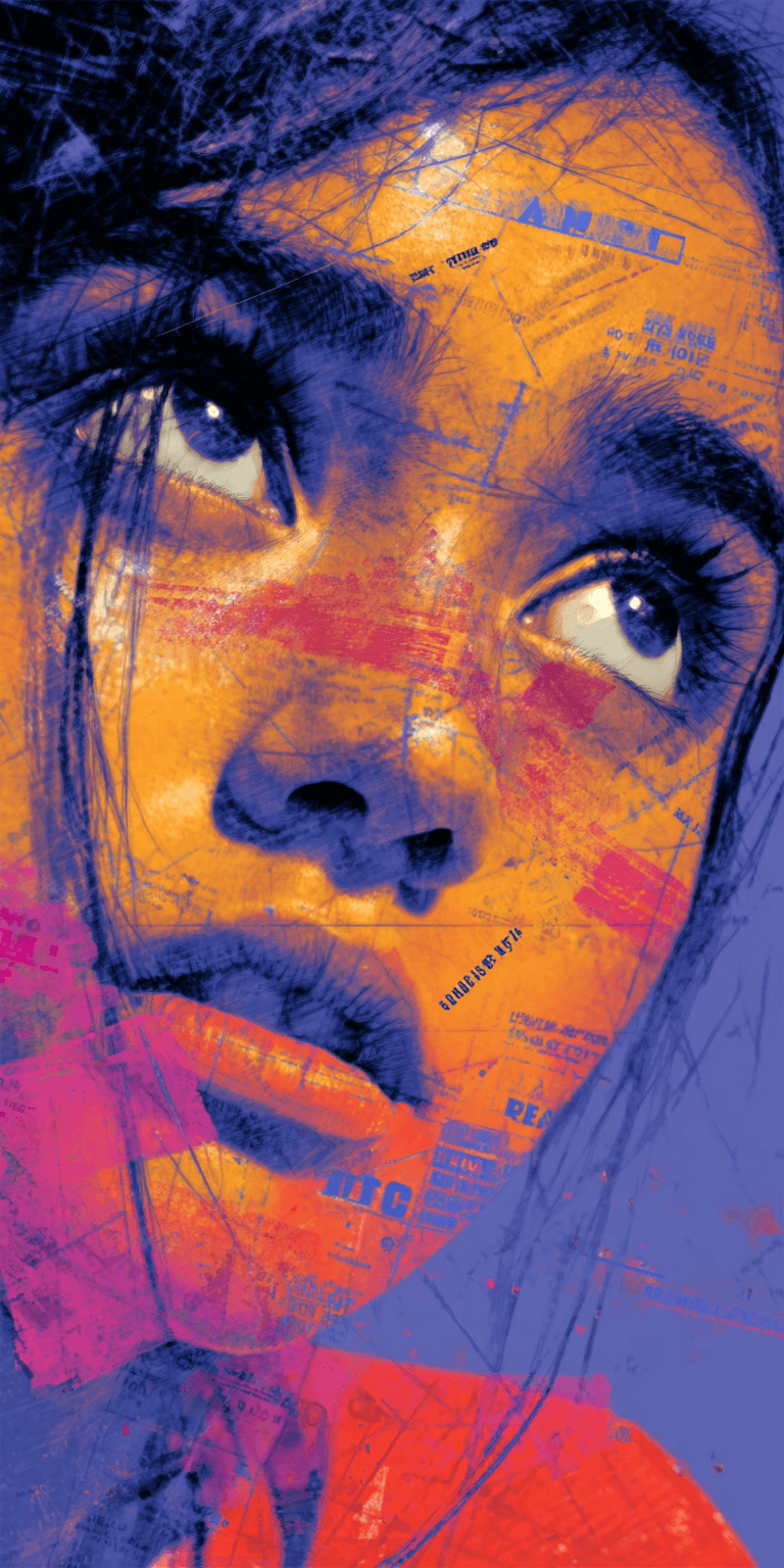 AI generated: sketch of a woman's face, expressive line-work --chaos 75 --ar 1:2 --sref 3672108667 --profile ooro6...