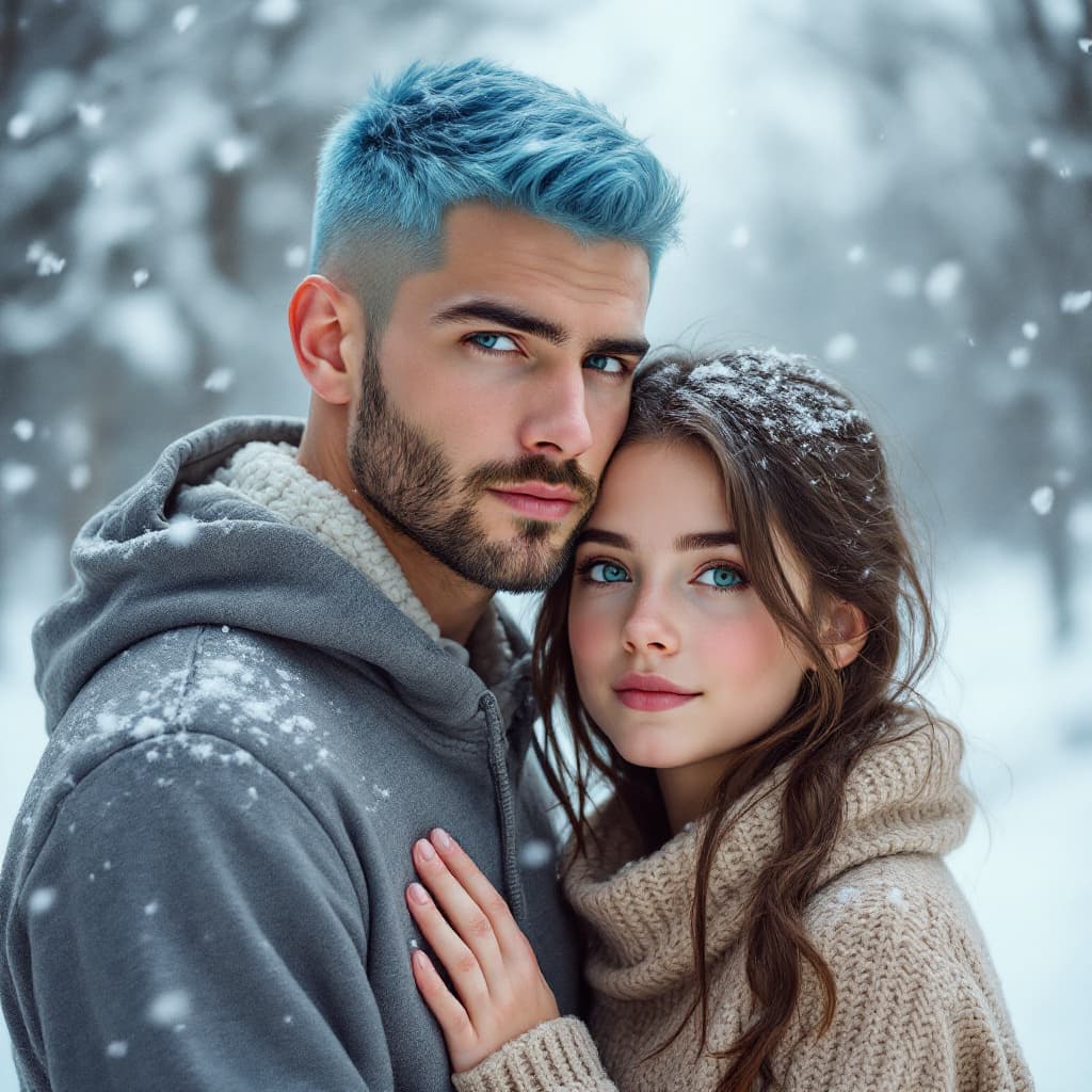 AI generated: “Describe a scene in which a blue-eyed man with a light blue haircut, light eyebrows, and a light be...