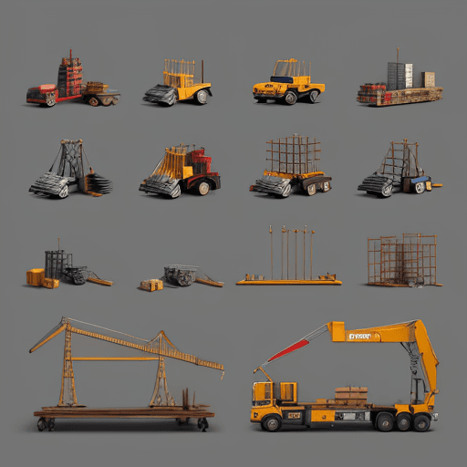 AI generated: Icons, set of icons, construction world, tools, various angles and sizes, scaffold material, scaffol...